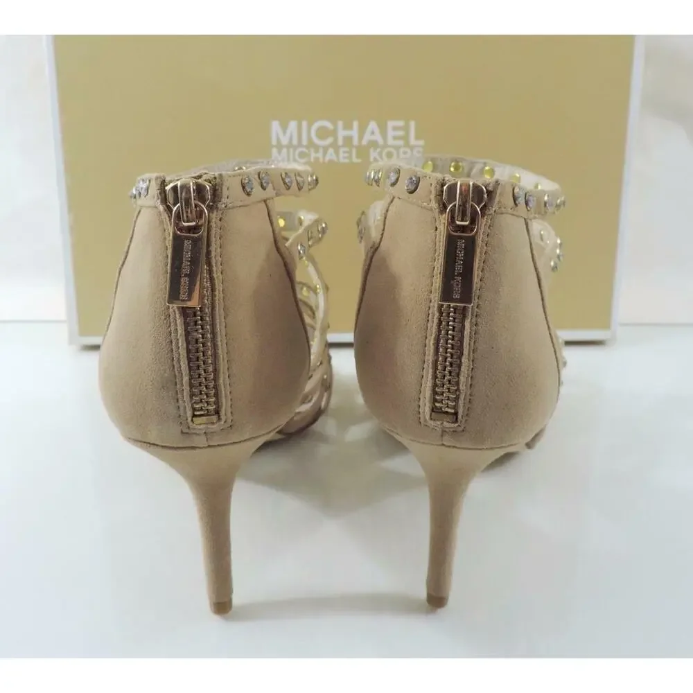 Michael Kors Size 10 Maddie Jeweled T-Strap Evening Sandals Nude